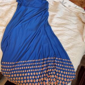 Lularoe Blue Maxi Dress with Floral Hem